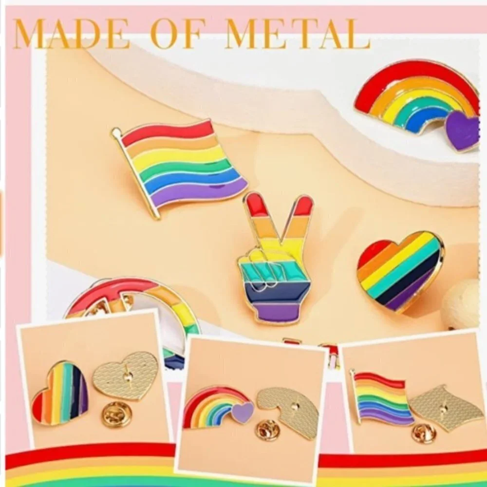 Rainbow Pin Enamel Brooches Heart and Flag LGBTQ Bright Festival Colors 2 Pieces